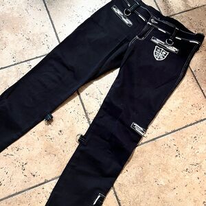 Serious Los Angeles Brand Women's Black Skinny Jeans with White Details Y2K